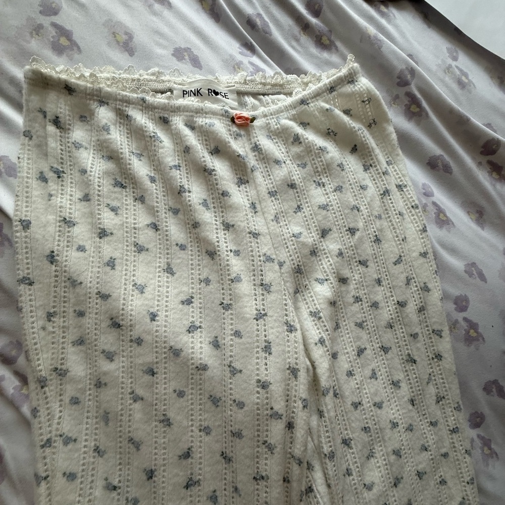 Pink Rose Cream and Blue Patterned Lounge Pants